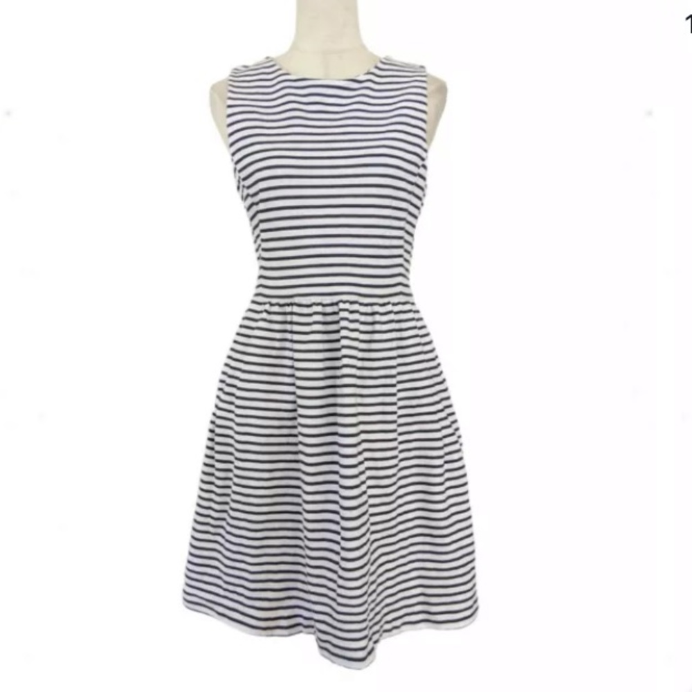 J. Crew Black & Cream Stripe Fit & Flare Dress S